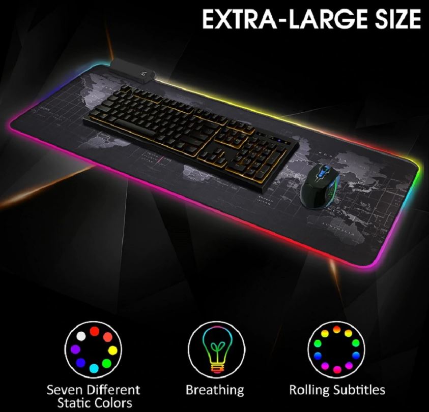 Игровой коврик для мыши, большой компьютерный коврик для мышки с RGB