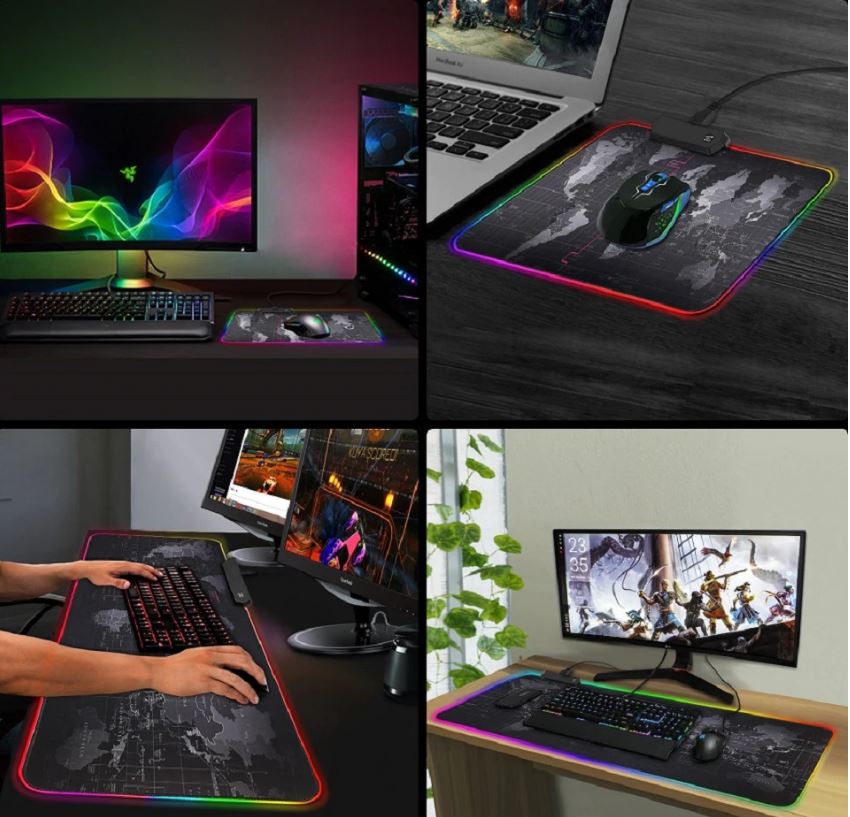 Игровой коврик для мыши, большой компьютерный коврик для мышки с RGB