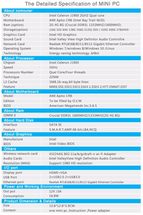 Мини ПК Intel. Домашний / офисный компьютер на Windows 10 с wifi характеристики