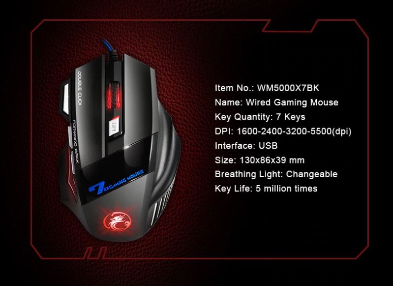 Мышь компьютерная. Игровая мышь. Геймерская мышь 5500 DPI, проводная X7 USB
