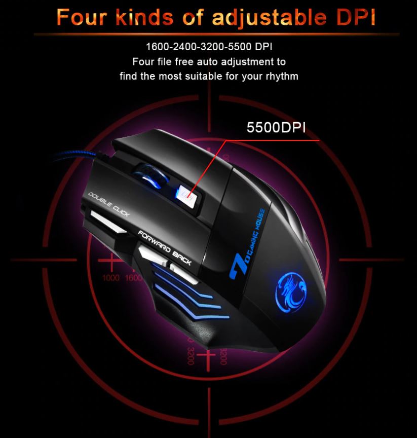 Мышь компьютерная. Игровая мышь. Геймерская мышь 5500 DPI, проводная X7 USB